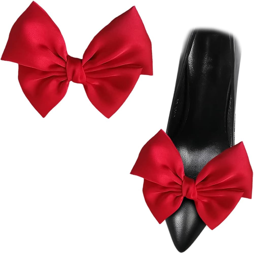 2 Pcs Satin Bow Shoe Clips Removable Solid Color Shoe Clips Elegant Wedding Party Shoe Buckles Ba... | Amazon (US)