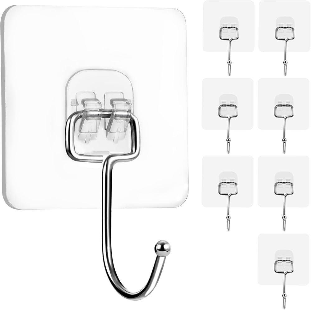 Large Adhesive Hooks 22Ib(Max), Waterproof and Rustproof Wall Hooks for Hanging Heavy Duty, Stain... | Amazon (US)