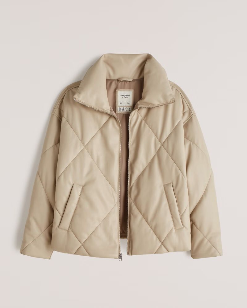 Women's A&F Vegan Leather Quilted Puffer | Women's Clearance | Abercrombie.com | Abercrombie & Fitch (US)