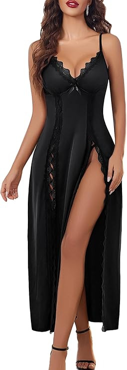 Avidlove Sexy Nightgown for Women Satin Babydoll Chemise Lingerie V Neck Nightwear Side Split Nig... | Amazon (US)