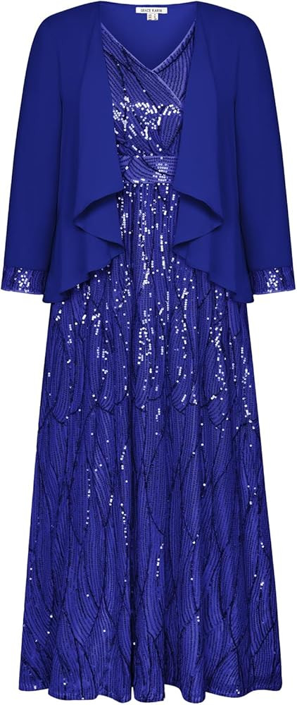 GRACE KARIN 2024 Women's Two Piece Sequin Dress with Jacket Mother of The Bride Dresses Homecomin... | Amazon (US)