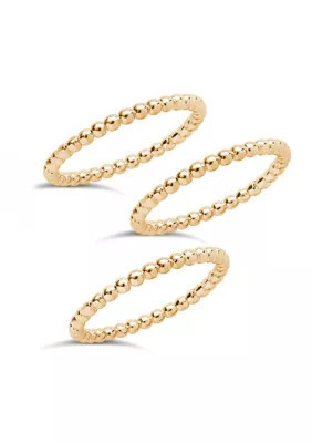 Sterling Forever Sterling Silver Beaded Ring Set Of 3, Gold, 8 | Belk