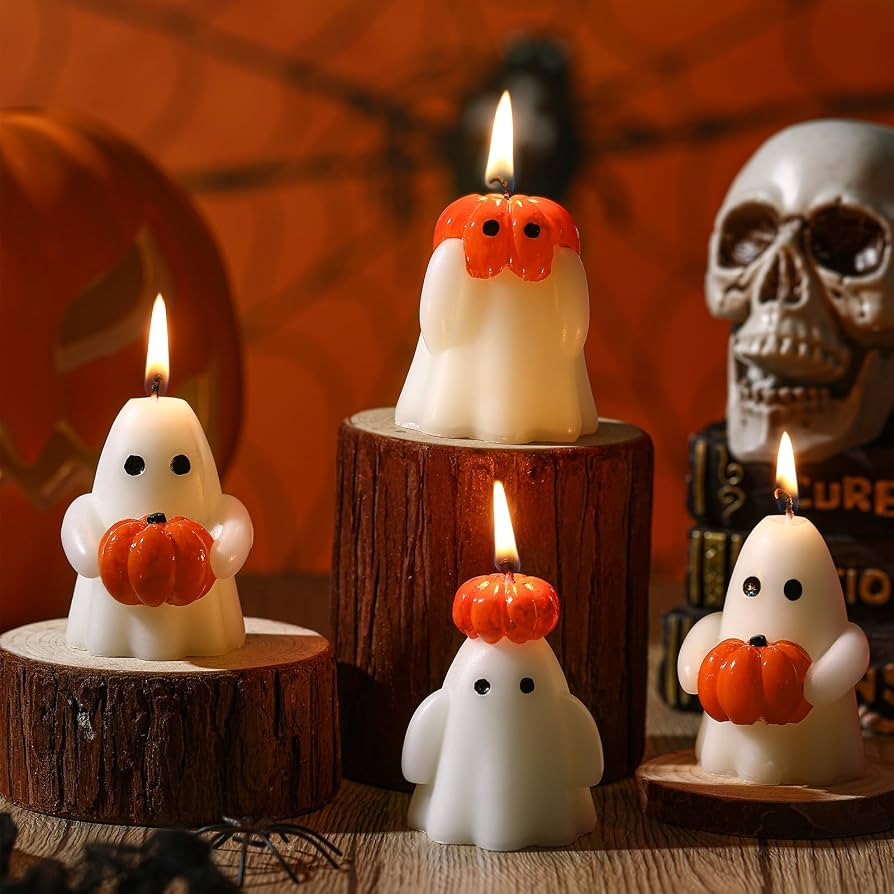 Tondiamo 4 Pcs Halloween Ghost Candle Large Pumpkin Spooky Ghost Shaped Candles Tea Lights Goth G... | Amazon (US)