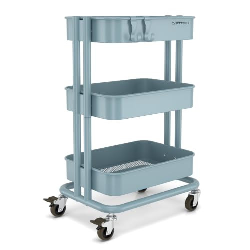 3 Tier Rolling Cart Metal Utility Cart with Lockable Wheels Home Office | Amazon (US)
