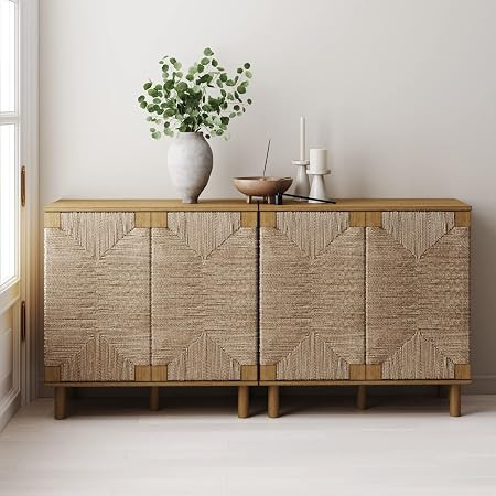 Nathan James Beacon Accent Natural Sideboard Storage Cabinet TV Stand in Light Wood with Adjustab... | Amazon (US)