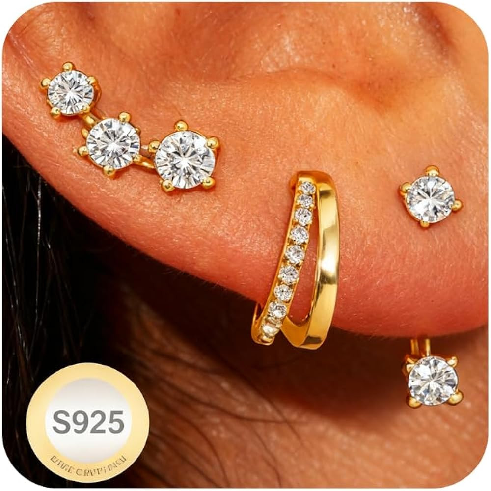 Gift for Her 3 Pairs 925 Sterling Silver Earrings for Women Non Tarnish Small Hypoallergenic Hugg... | Amazon (US)