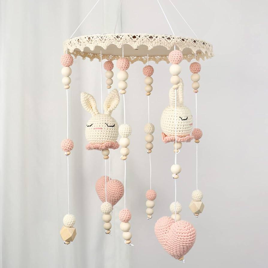Boho Bunny Crib Mobile for Girls - Baby Mobile for Bassinet, Pack n Play | Amazon (US)