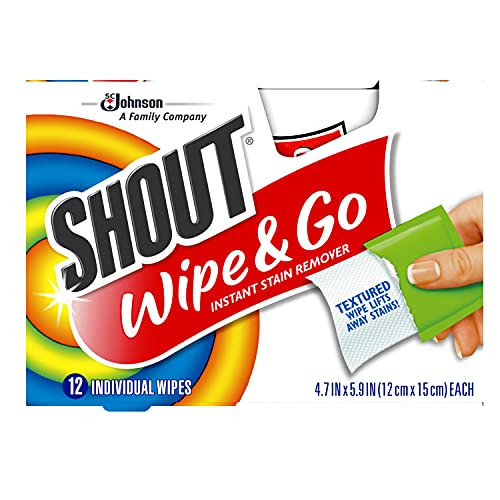 Shout Wipes Stain Remover for Clothes Laundry, Instant Stain Remover and Individually Wrapped, Travel Essentials, Works on Everyday Stains, 12 Wipes per Carton (6 Cartons) | Amazon (US)