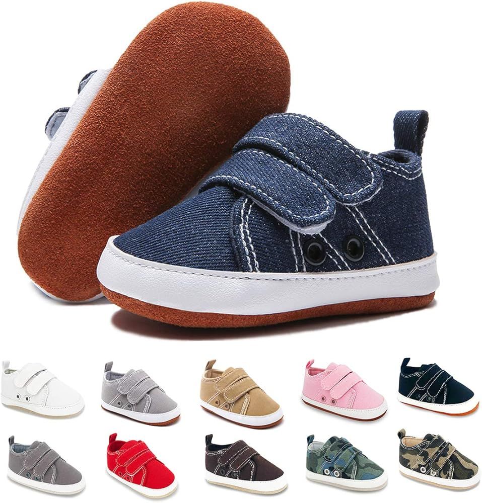 Baby Boys Girls Shoes Canvas Infant Sneakers 100% Leather Anti-Slip Buttom Baby Walker Crib Shoes | Amazon (US)