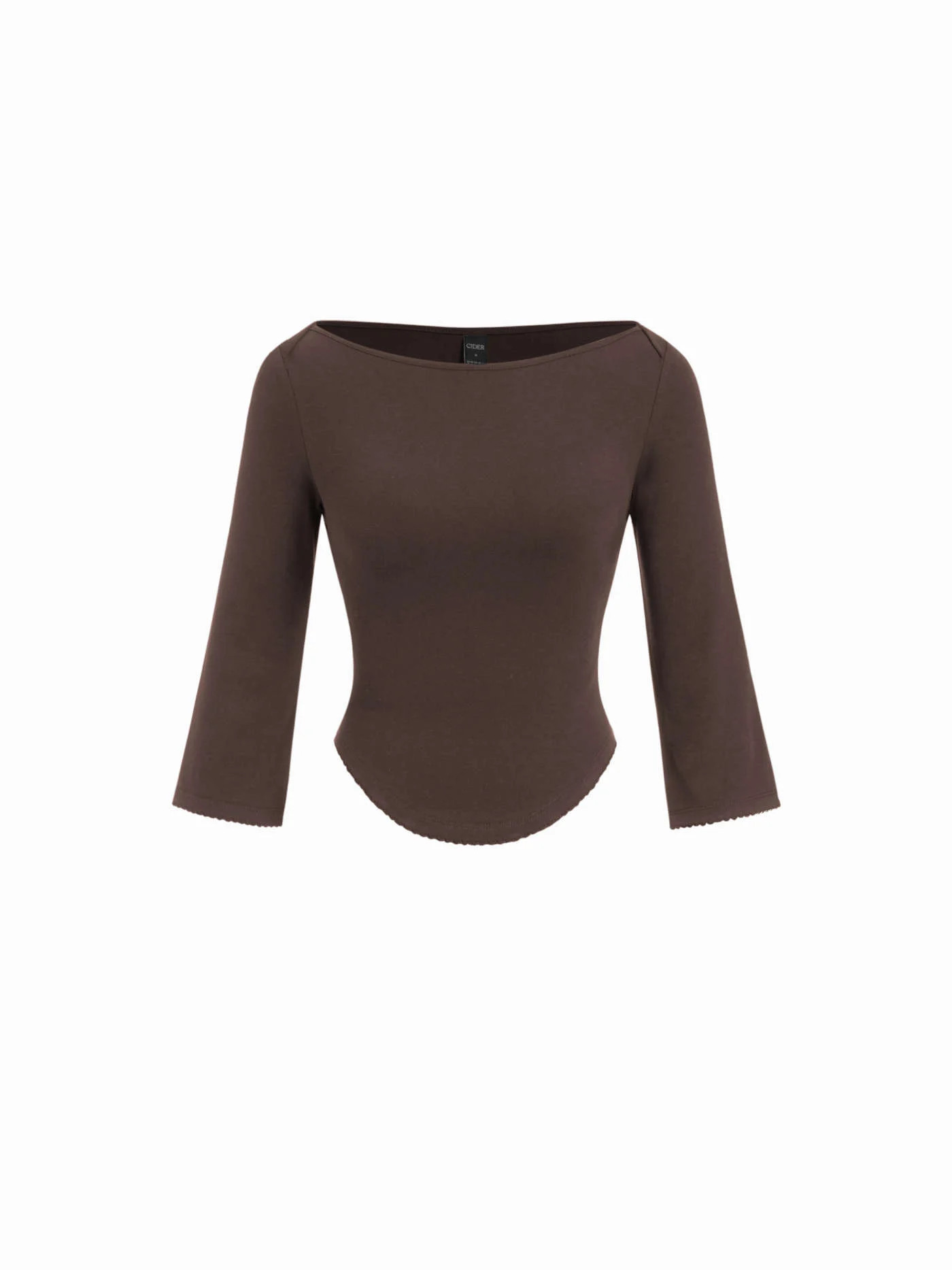 Knit Fabric Knit Fabric Boat Neck Curved-Hem 3/4 Long Sleeve Tee For Daily Casual Work | Cider