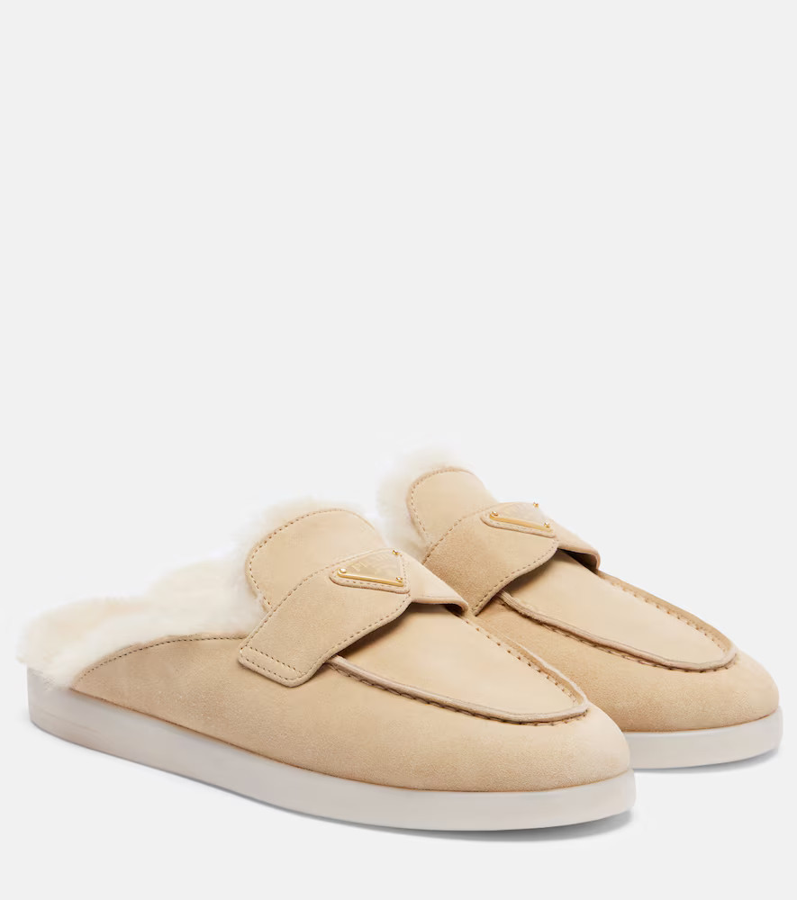 Prada Shearling-lined suede mules | Mytheresa (US/CA)