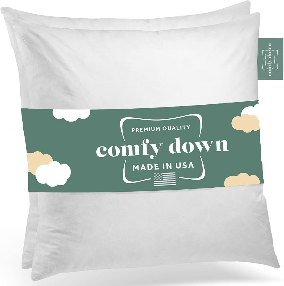 ComfyDown 26x26 Throw Pillow Inserts (Set of 2), Down & Feather Fill, 100% Cotton Cover, Made in ... | Amazon (US)