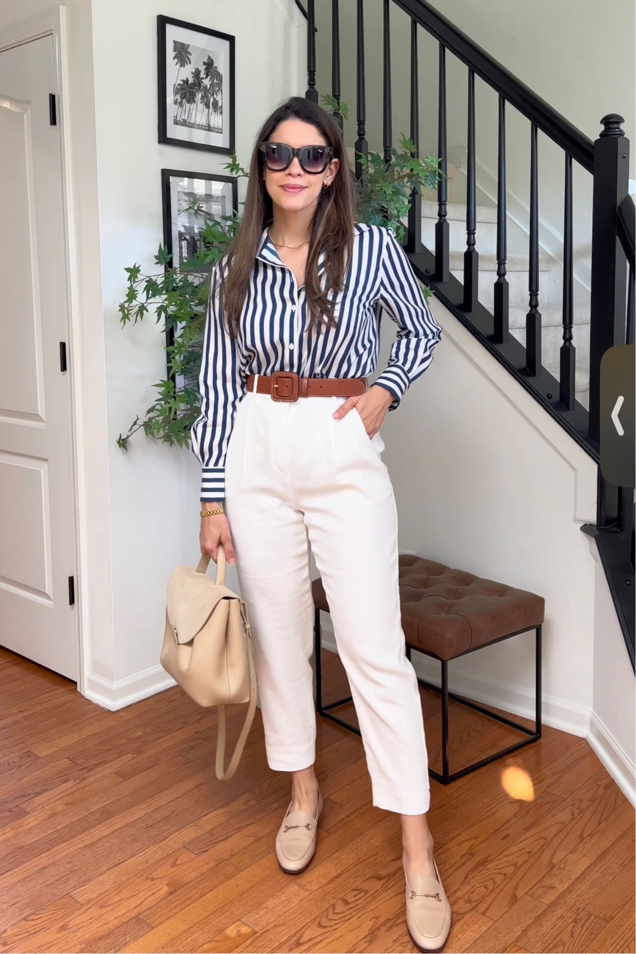 Smart casual work outfit 
Linen pants and silk striped shirt 
My exact pants and belt are sold out so I linked similar options
Wearing size SMALL on the shirt and TTS on the loafers 

#LTKFind #LTKworkwear #LTKunder100