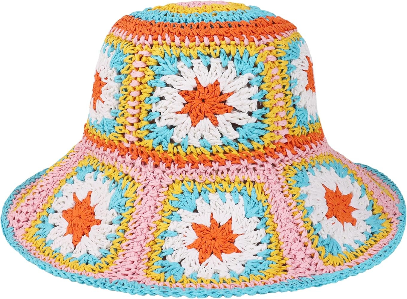Floppy Straw Sun Hat Foldable Packable Wide Brim Summer Beach Hat Crochet Bucket Hat for Women | Amazon (US)