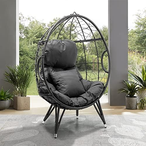 Crestlive Products Patio Wicker Egg Chair with Cushion and Pillow, PE Rattan Hanging Basket Lounge C | Amazon (US)