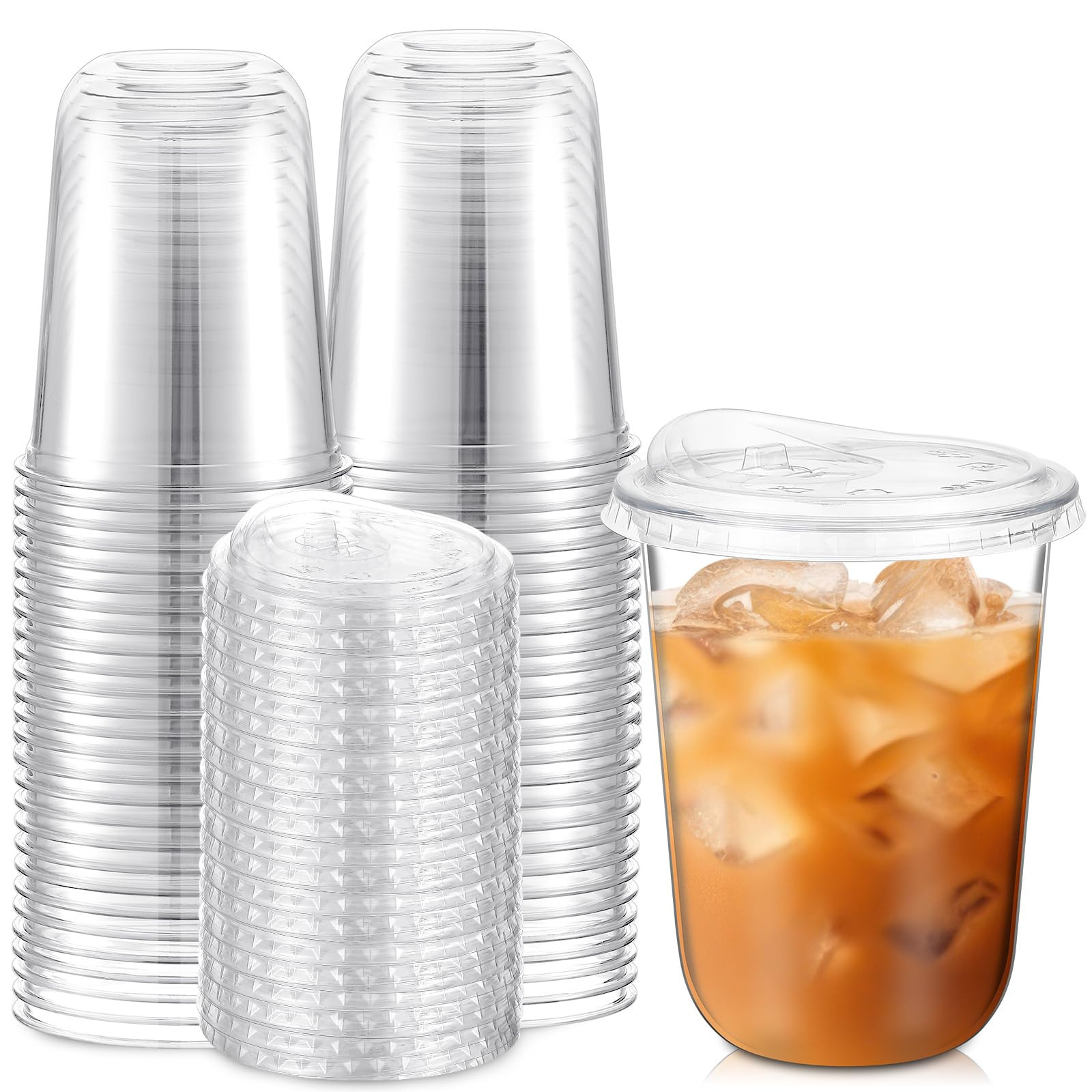 50 Sets 16 oz Clear Plastic Cups with Strawless Sip Lids, Thickened Clear Disposable Plastic PET ... | Amazon (US)