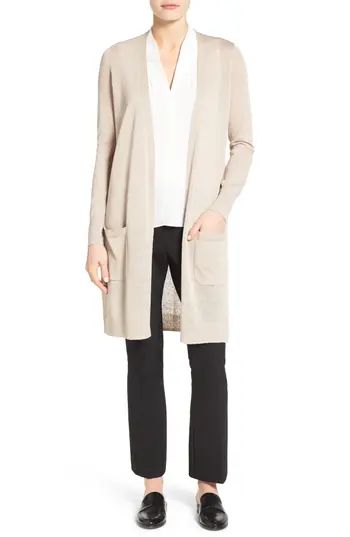 Petite Women's Halogen Long Linen Blend Cardigan, Size XX-Small P - Beige | Nordstrom