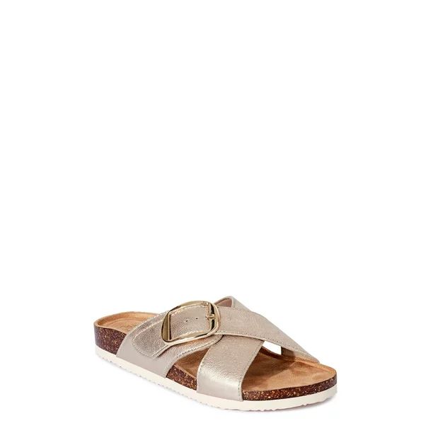 Time and Tru Women's Footbed Crossband Slide Sandals | Walmart (US)