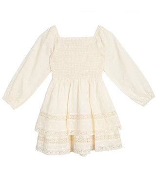 Rare Editions Big Girls Long-Sleeve Clip-Dotted Textured Woven Fit-And-Flare Dress | Dillard's | Dillard's