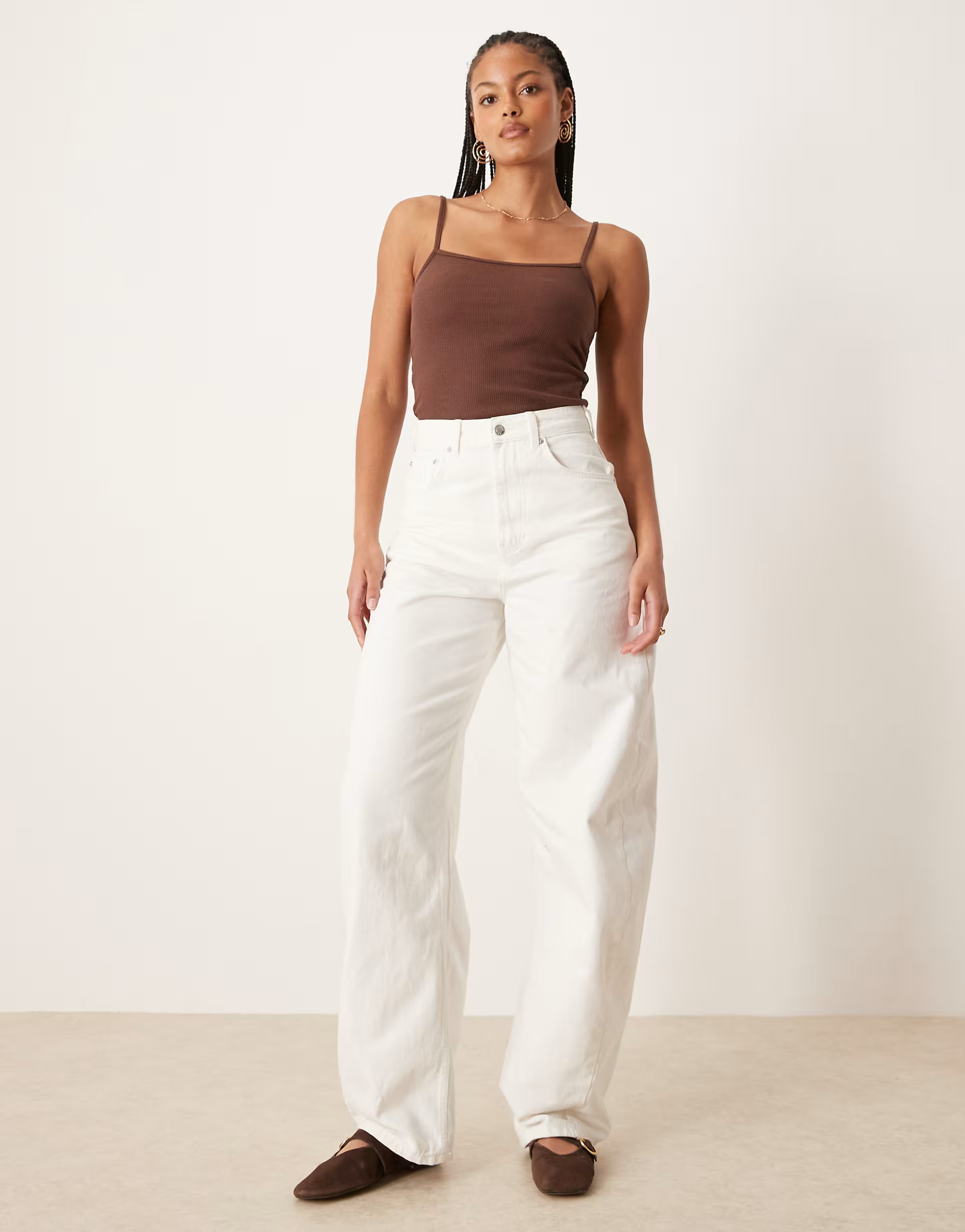 ASOS DESIGN Tall high waisted barrel jean in ecru | ASOS (Global)