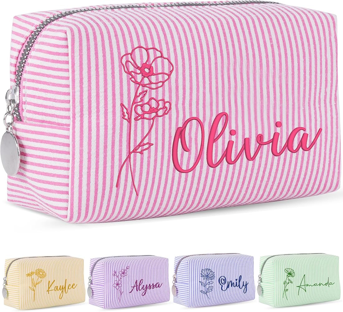 Yofair Personalized Makeup Bag with Bith Flower, Large Capacity Travel Toiletry Case Teen Girl Gi... | Amazon (US)
