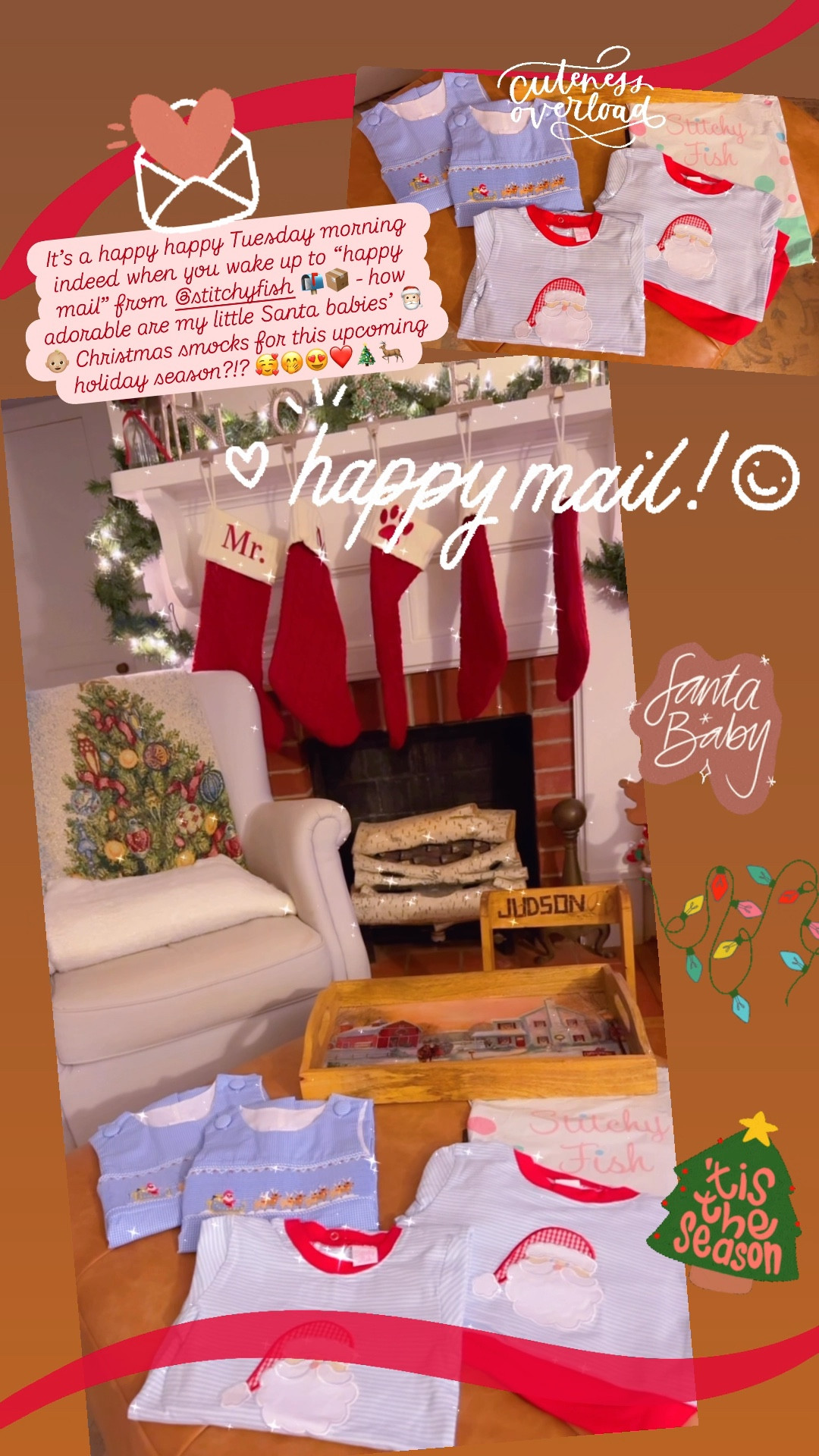 It’s a happy happy Tuesday morning indeed when you wake up to “happy mail” from @stitchyfish 📬📦 - how adorable are my little Santa babies’ 🎅🏻👶🏼 Christmas smocks for this upcoming holiday season?!? 🥰🤭😍❤️🎄🦌