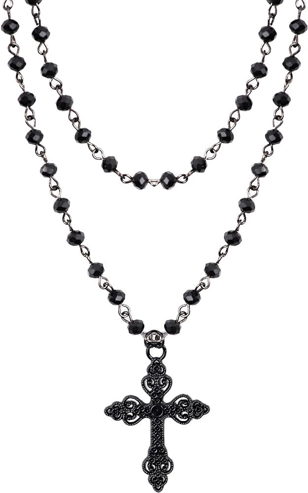Sacina Gothic Bead Cross Necklace, Cross Choker, Layered Cross Choker Necklace, Goth Necklace, Go... | Amazon (US)