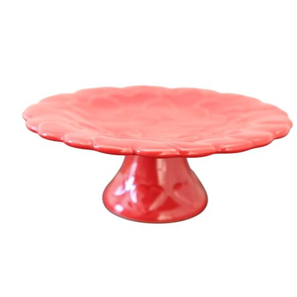 Sur La Table Red Embossed Hearts Cake Stand 8.5" Ceramic Portugal Valentines Day | Poshmark