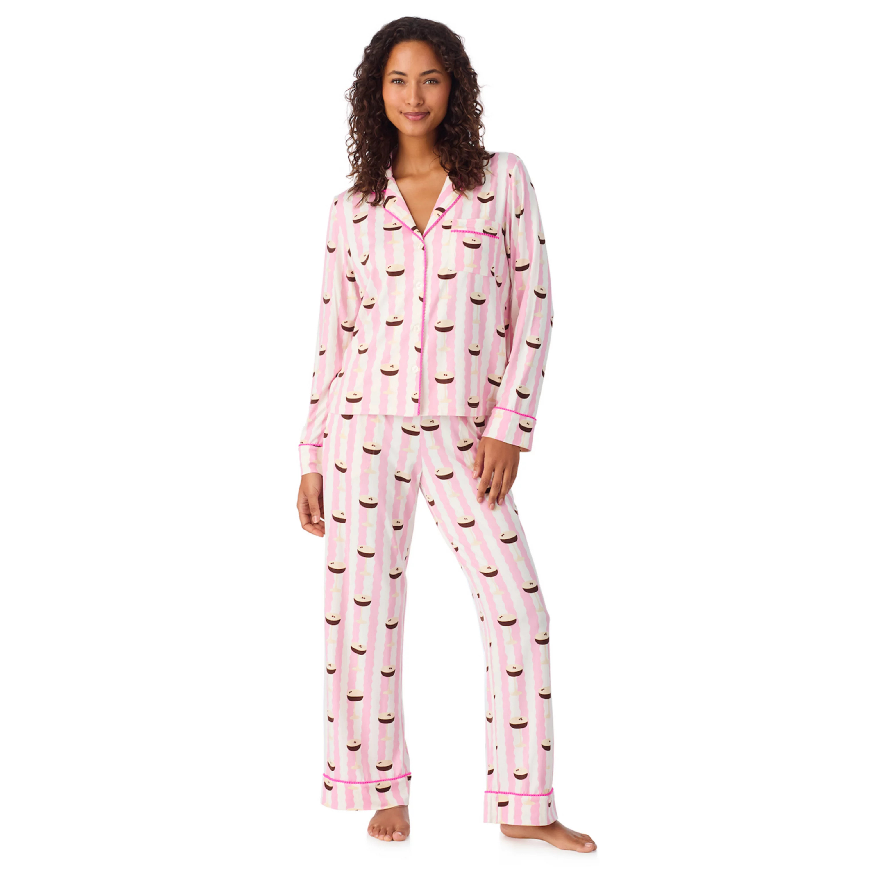 Women's Beauty Sleep Social Valentina Long Sleeve Notch Pajama Top & Pajama Pants Set | Kohl's