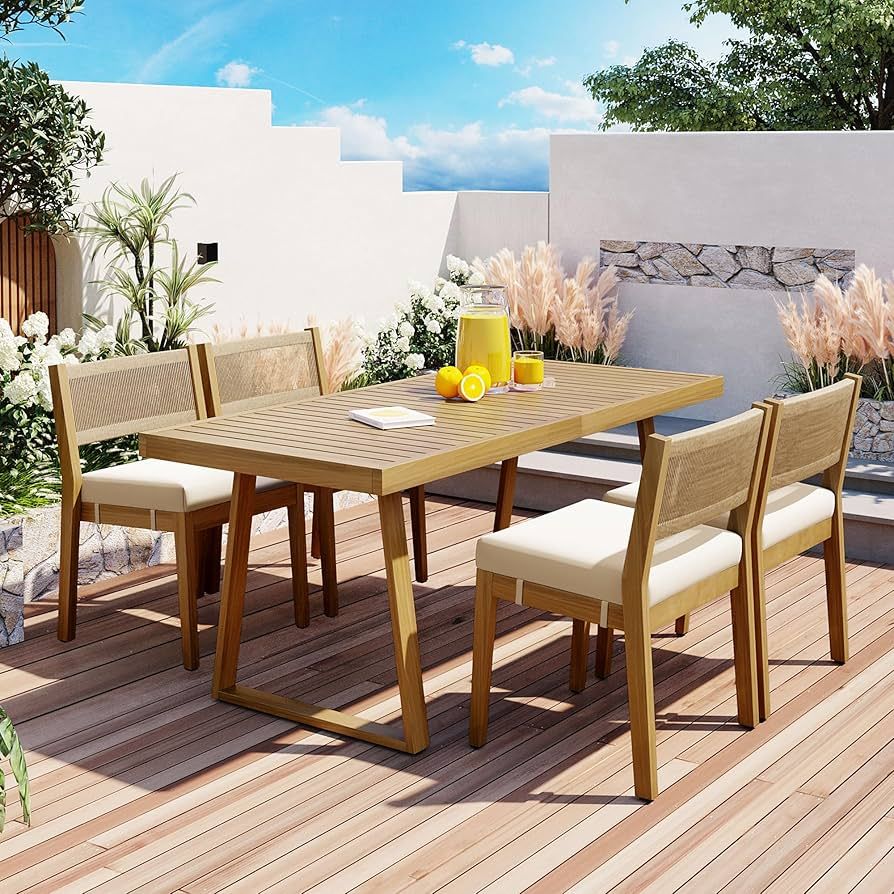 LUMISOL 5 Piece Outdoor Dining Table Set, Acacia Wood Dining Table Set with 4 Upholstered Chairs ... | Amazon (US)