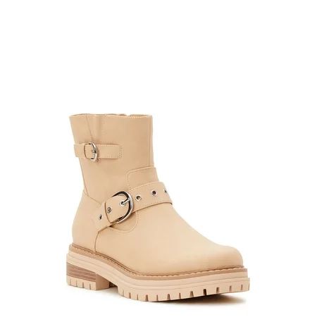 Time and Tru Women s Lug Sole Buckle Moto Boots | Walmart (US)