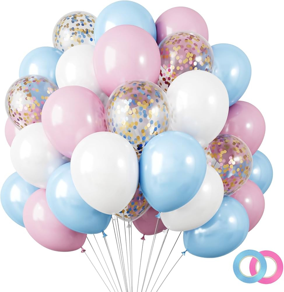 RUBFAC 120pcs Pastel Blue and Pink Balloons Kit, 12 Inches Pink Blue and White Balloons with Conf... | Amazon (US)