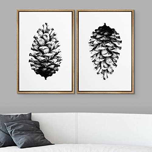 SIGNWIN Framed Canvas Print Wall Art Set Black & White Forest Woodland Pinecone Nature Wilderness Il | Amazon (US)