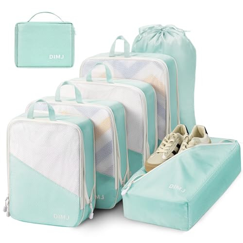 DIMJ Compression Packing Cubes for Travel - Packing Cubes Compression Lightweight Luggage Cubes Travel Cubes for Travel Accessories With Shoe Bag/Laundry Bag/Underwear Bag (Blue) | Amazon (US)