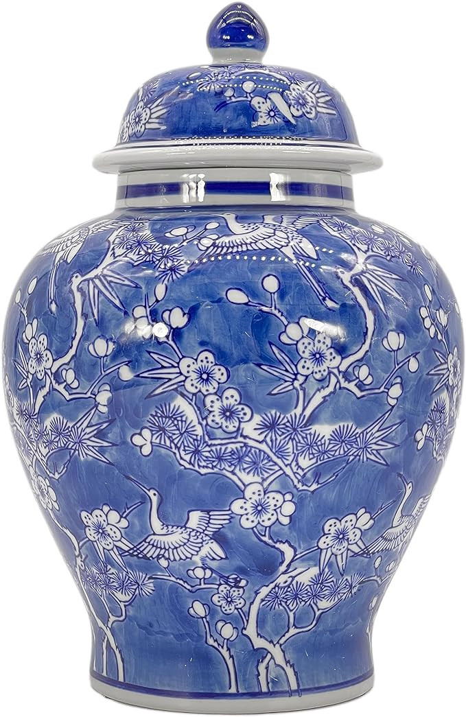 Galt International Blue & White Floral Crane Chinoiserie Jar 12" w/Lid - Ginger Jar, Tea Storage,... | Amazon (US)