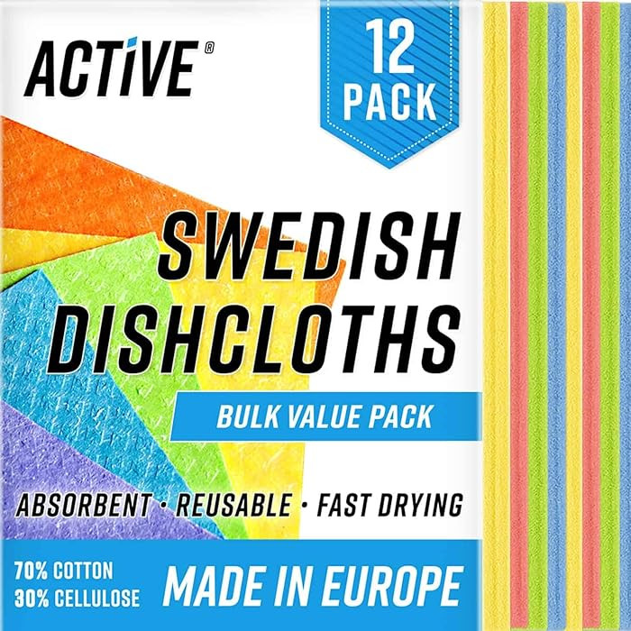 ACTIVE Swedish Dish Cloths for Kitchen 12 Pack Cellulose Sponge Cloth, Washable Dishcloths for Wa... | Amazon (US)