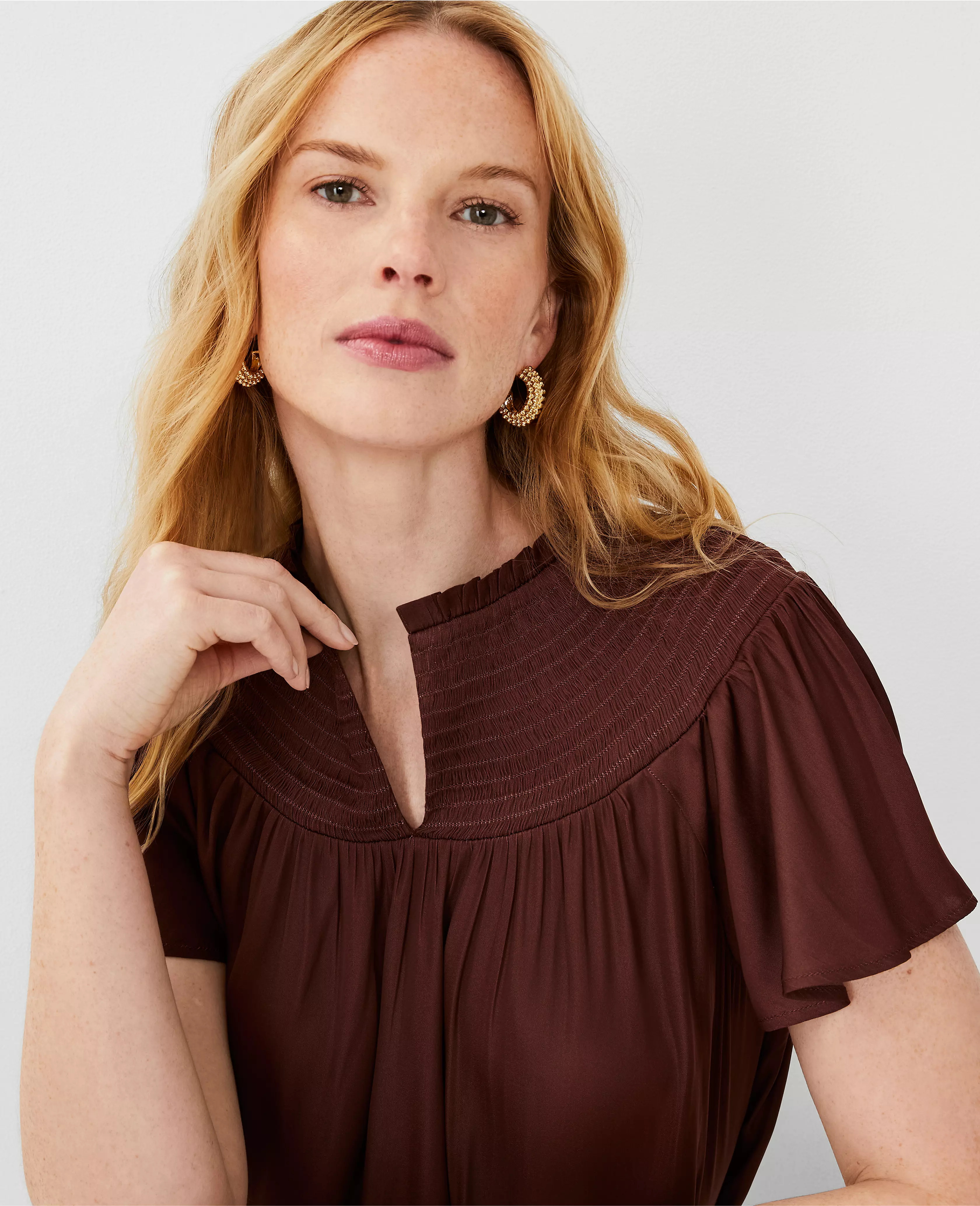 Smocked Ruffle Flounce Sleeve Popover | Ann Taylor (US)