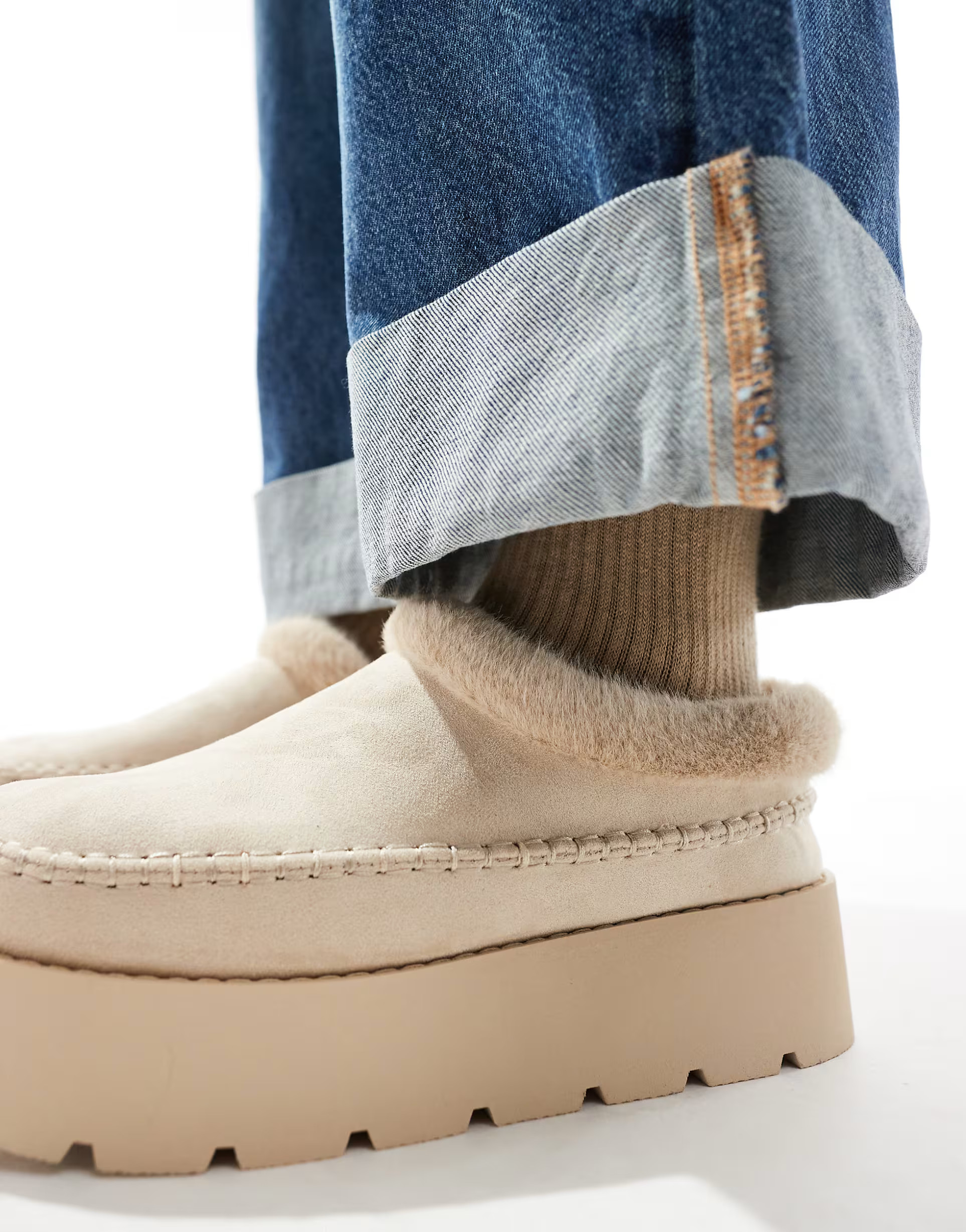 Pull&Bear cozy fur lined slip-on boots in sand | ASOS (Global)