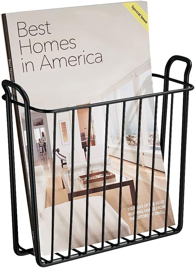 mDesign Metal Wall Mount Decorative Magazine Rack Organizer Bin Holder, Basket for Living Room, B... | Amazon (US)
