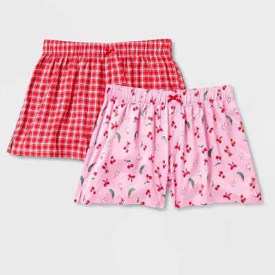 Women's 2pk Flannel and Satin Boxer Pajama Set - Wild Fable™ Red Plaid XXS | Target