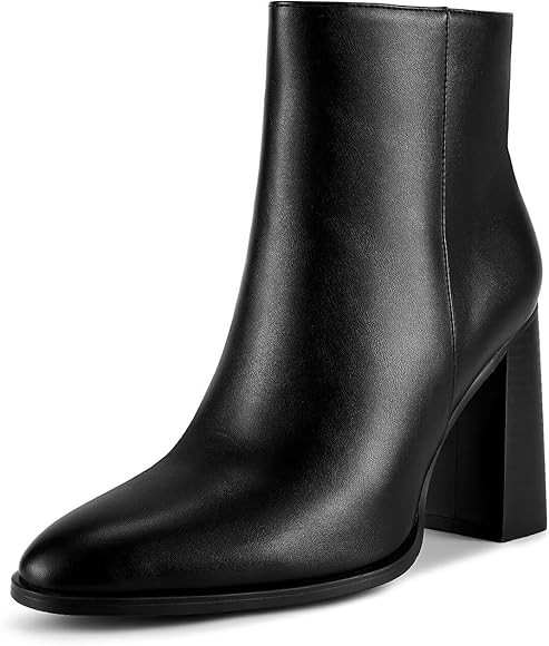wetkiss Boots for Women Chunky Heel Ankle Booties with Pointed Toe Side Zipper | Amazon (US)
