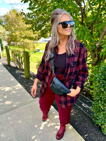 ✨SIZING•PRODUCT INFO✨
⏺ Maroon and Black Flannel - Men’s XL Tall - Walmart 
⏺ Maroon Sweater Joggers - Large - Run Big - Walmart 
⏺ Black Sparkle Crossbody Bum Bag - 5 Colors - Walmart 
⏺ Black Scoop Tank - XL - TTS - Walmart 
⏺ Red Sparkle Combat Boots - Size down 1/2 - Walmart 
⏺ Black Shield Sunglasses - Walmart 

📍Say hi on YouTube•Tiktok•Instagram ✨Jen the Realfluencer✨ for all things midsize-curvy fashion!

👋🏼 Thanks for stopping by, I’m excited we get to shop together!

🛍 🛒 HAPPY SHOPPING! 🤩

#walmart #walmartfinds #walmartfind #walmartfall #founditatwalmart #walmart style #walmartfashion #walmartoutfit #walmartlook  #joggers #style #fashion #joggersoutfit #joggeroutfit #joggerslook #joggerlook #joggersstyle #joggerstyle #joggersfashion #joggerfashion #joggeroutfitinspiration #joggersoutfitinspiration #joggerinspo #joggeroutfitinspo #joggersoutfitinspo #casual #casualoutfit #casualfashion #casualstyle #casuallook #weekend #weekendoutfit #weekendoutfitidea #weekendfashion #weekendstyle #weekendlook #travel #traveloutfit #travelstyle #travelfashion #airport #airportoutfit #airportstyle #airportfashion #travellook #airportlook #edgy #style #fashion #edgystyle #edgyfashion #edgylook #edgyoutfit #edgyoutfitinspo #edgyoutfitinspiration #edgystylelook  #flannel #shirt #buttondown #buttonup #button #flannelshirt #plaid #plaidshirt #flannelstyle #flannellook #flanneloutfit #flanneloutfitidea #flanneloutfitinspo #grunge #grungeoutfit #grungestyle #grungelook  
#under10 #under20 #under30 #under40 #under50 #under60 #under75 #under100 #affordable #budget #inexpensive #budgetfashion #affordablefashion #budgetstyle #affordablestyle #curvy #midsize #size14 #size16 #size12 #curve #curves #withcurves #medium #large #extralarge #xl  

#LTKSeasonal #LTKunder50 #LTKcurves