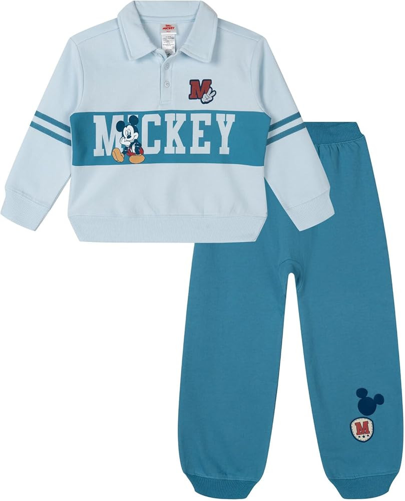 Disney Mickey Mouse Fleece Polo Shirt and Jogger Pants Outfit Set Newborn to Little Kid Sizes (0-... | Amazon (US)