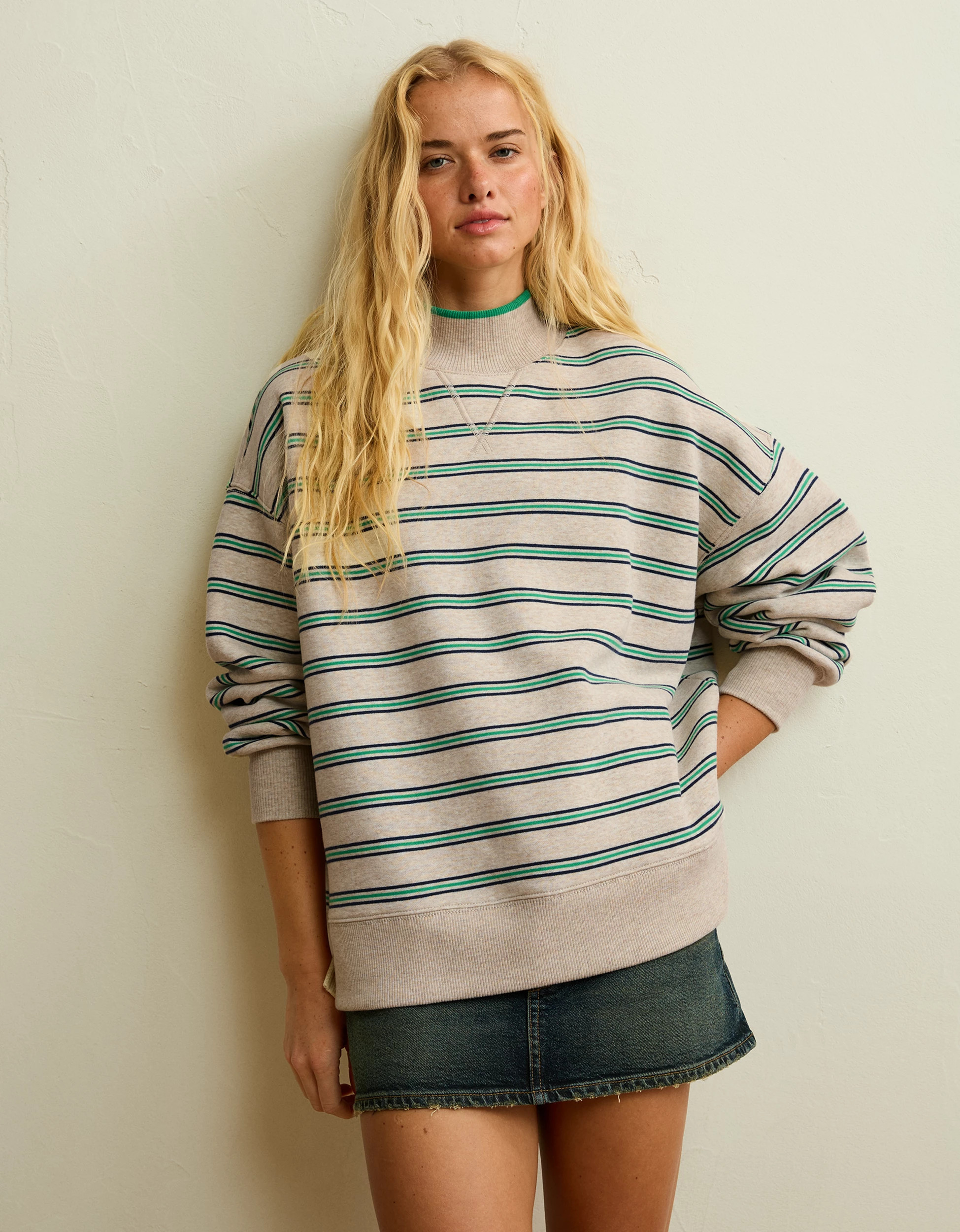 AE Everyday Luxe Mock Neck Sweatshirt | American Eagle Outfitters (US & CA)