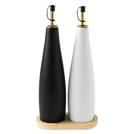 Thyme & Table Ceramic Oil and Vinegar Cruet Set with Bamboo Base, Black | Walmart (US)