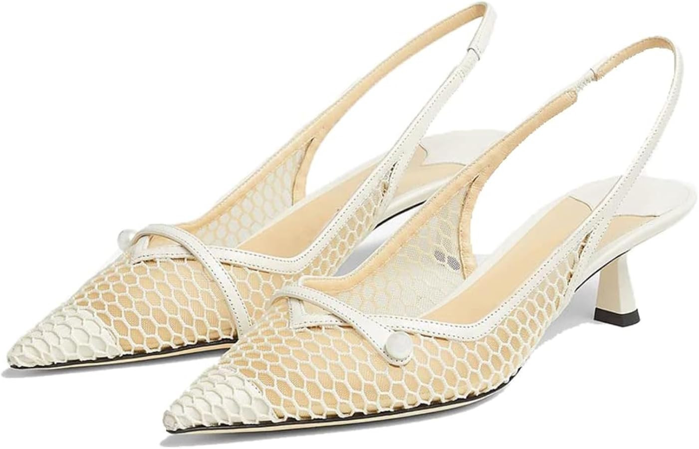 MIRAAZZURRA Mesh Slingback kitten Heels Pointed Toe Pumps Low Heel Mary Jane Dress Shoes with Buc... | Amazon (US)