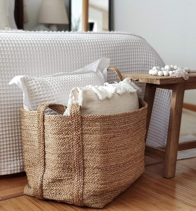 GooBloo Extra Large Handmade Woven Storage Basket 100% Jute Rope - 20” x 14” Tall Decorative ... | Amazon (US)