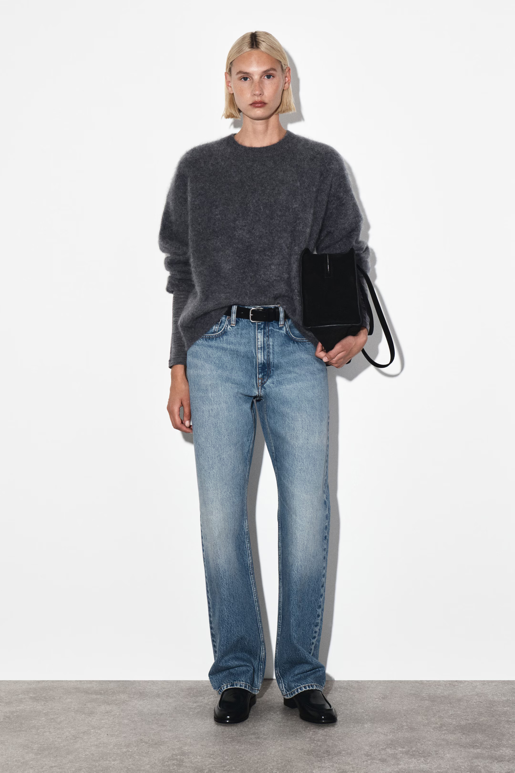 BRUSHED-CASHMERE CREW-NECK JUMPER - DARK GREY | COS | COS UK