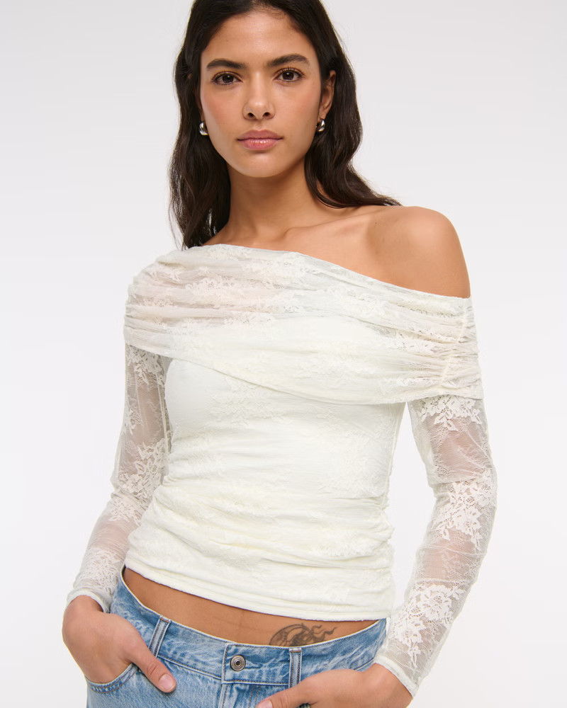 Women's Asymmetrical Foldover Lace Top | Women's Clearance | Abercrombie.com | Abercrombie & Fitch (US)