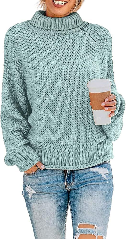 ZESICA Women's 2024 Fall Long Sleeve Turtleneck Casual Loose Chunky Knitted Pullover Sweater Jum... | Amazon (US)